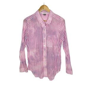 Anthropologie Pilcro Letterpress Cate Gingham Purple Tie Dye Button Down Shirt
